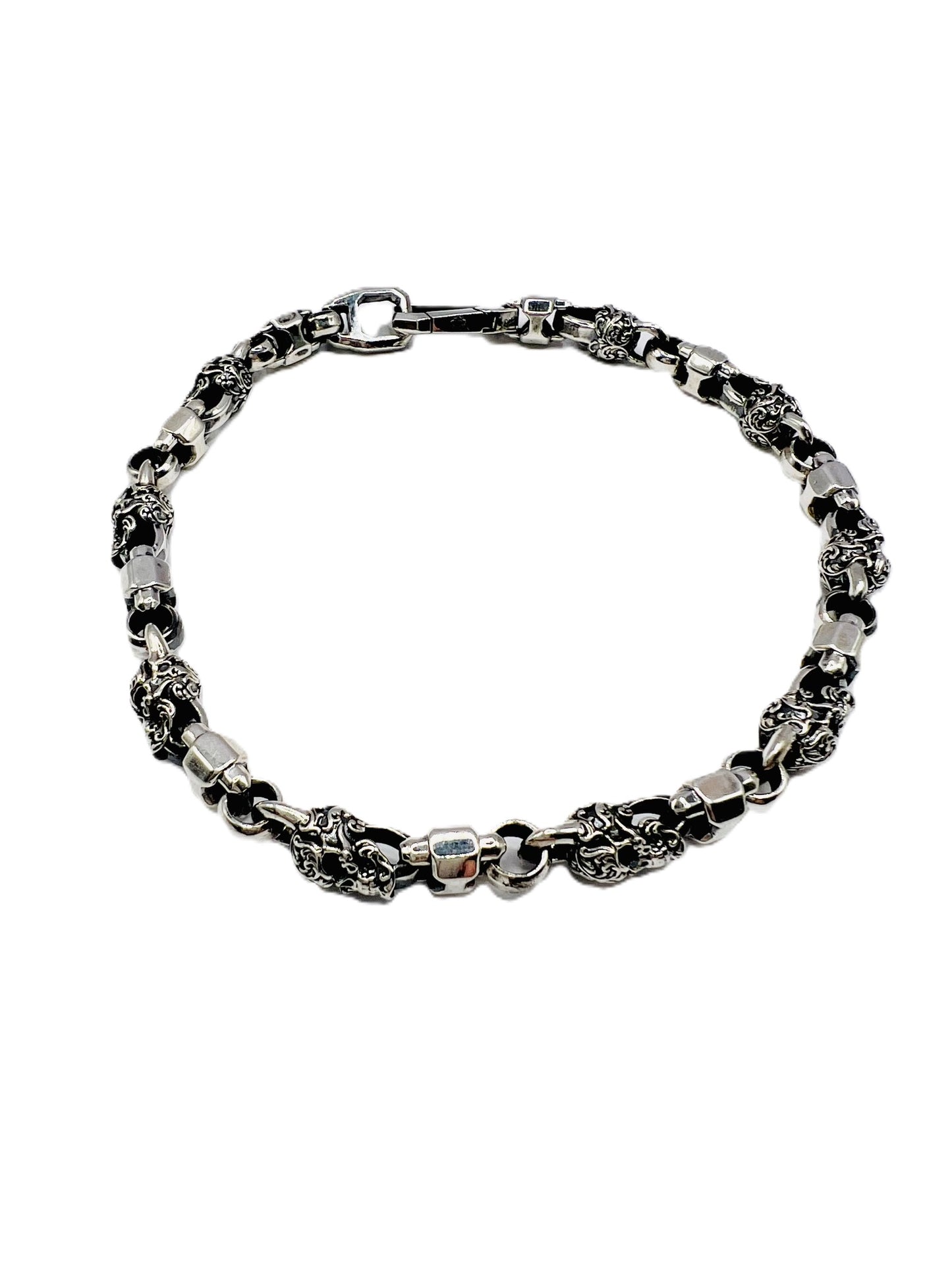 Sterling Silver Mini Filigree Skull /Mini caterpillar Bracelet 9"/Prototype