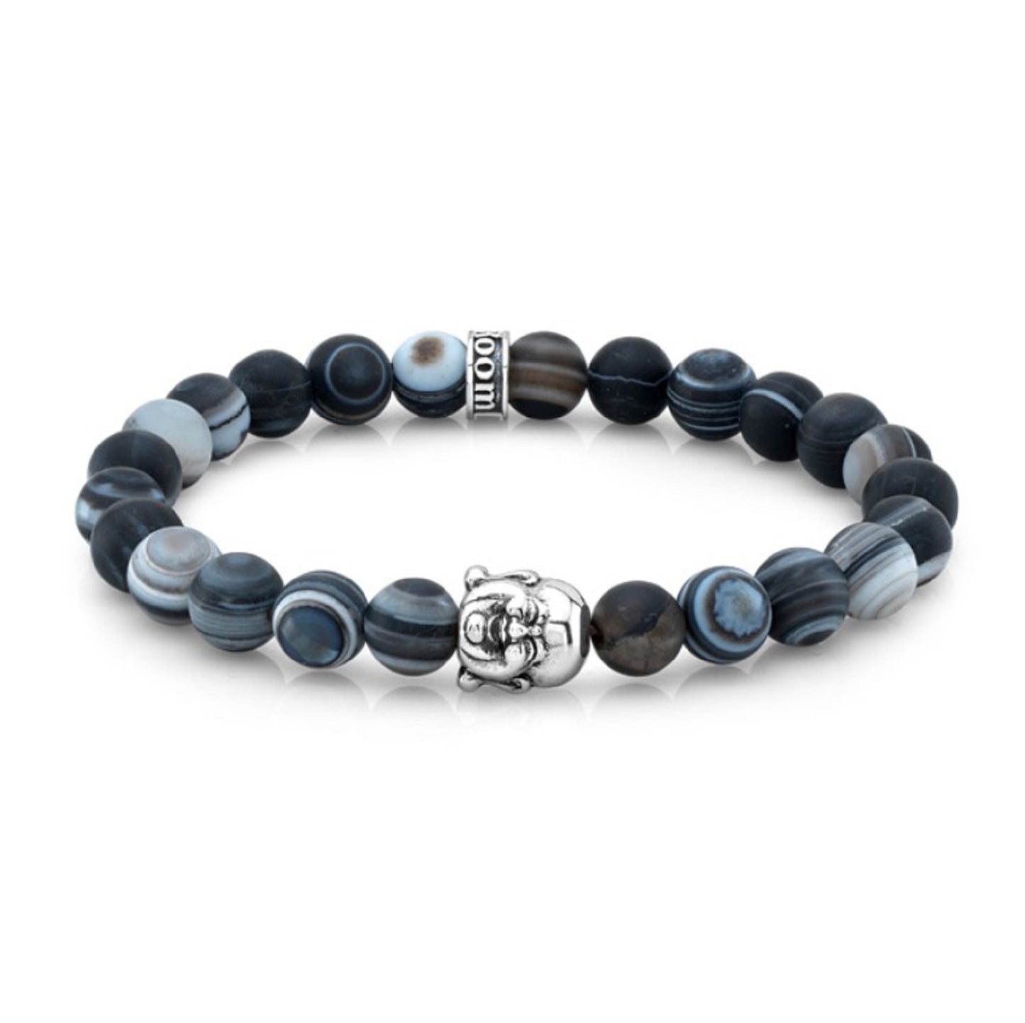8 MM Frosted Agate Bead With Silver Buddha/Archive