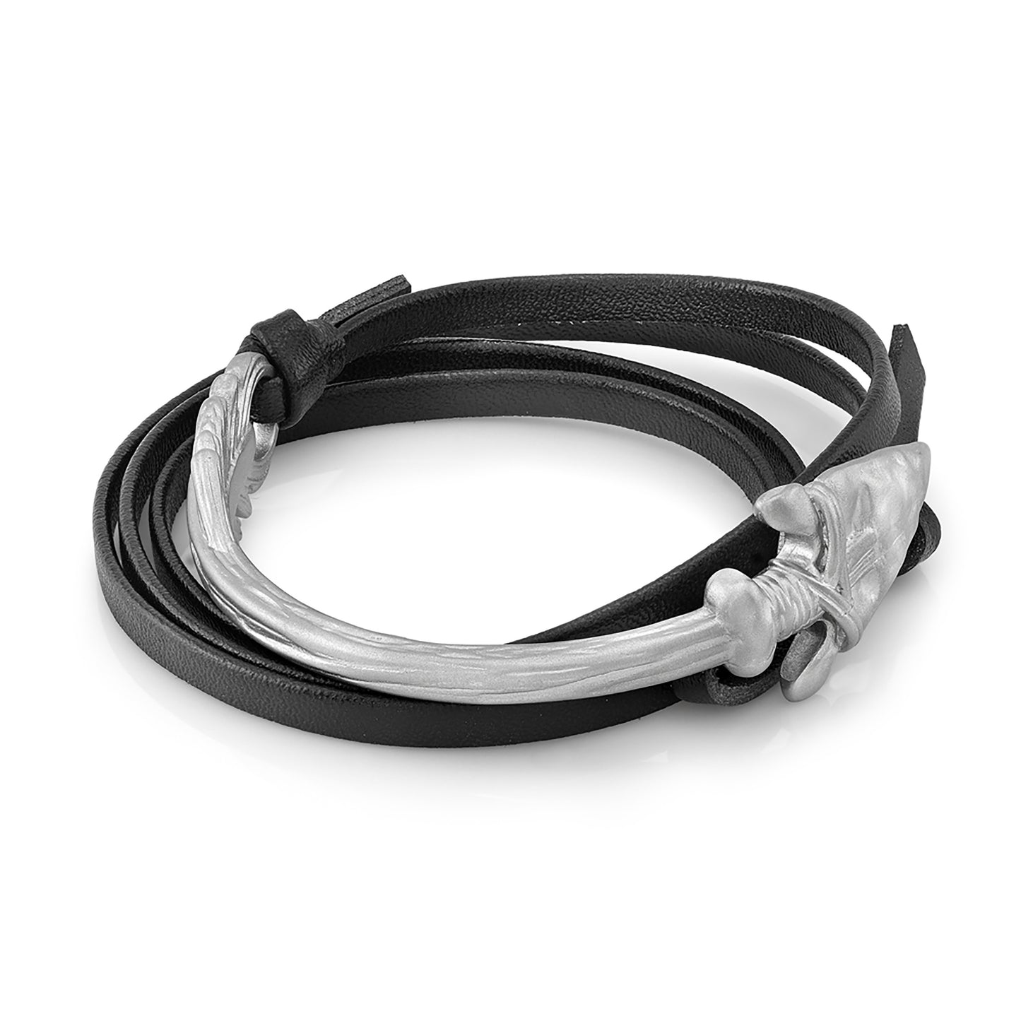 Black Leather cord wrap bracelet with Silver Arrow/Archive