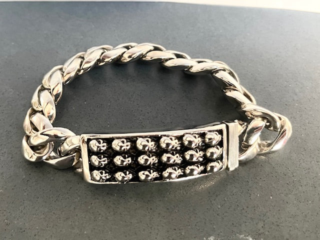 Stainless steel Skulls ID Bracelet 9 inch/Archive