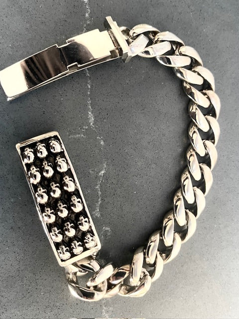Stainless steel Skulls ID Bracelet 9 inch/Archive