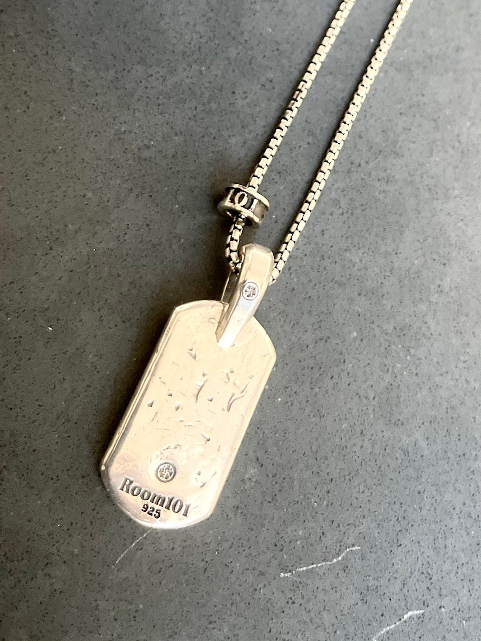 Sterling Silver Distressed Dog Tag with chain