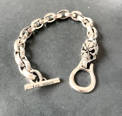 Sterling Silver Octa link/Devil Skull Bracelet 9"/Archive