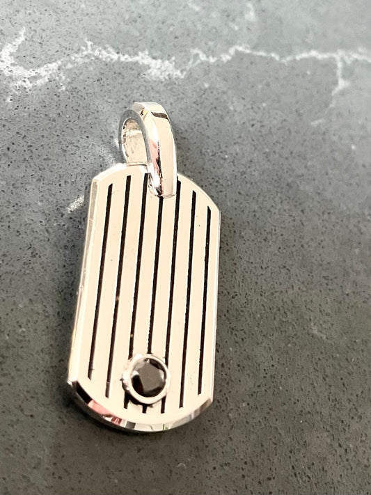 Sterling Silver Stripped Dog Tag with Garnet stone/archive