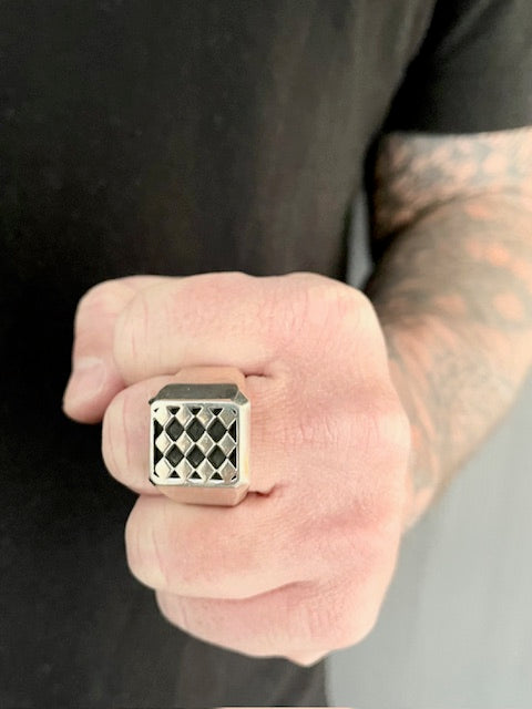 Sterling Silver Big Block Diamond Pattern Ring size 13/Archive