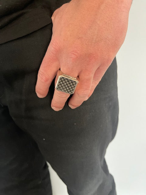 Sterling Silver Small Checker Block Ring size 11/Archive