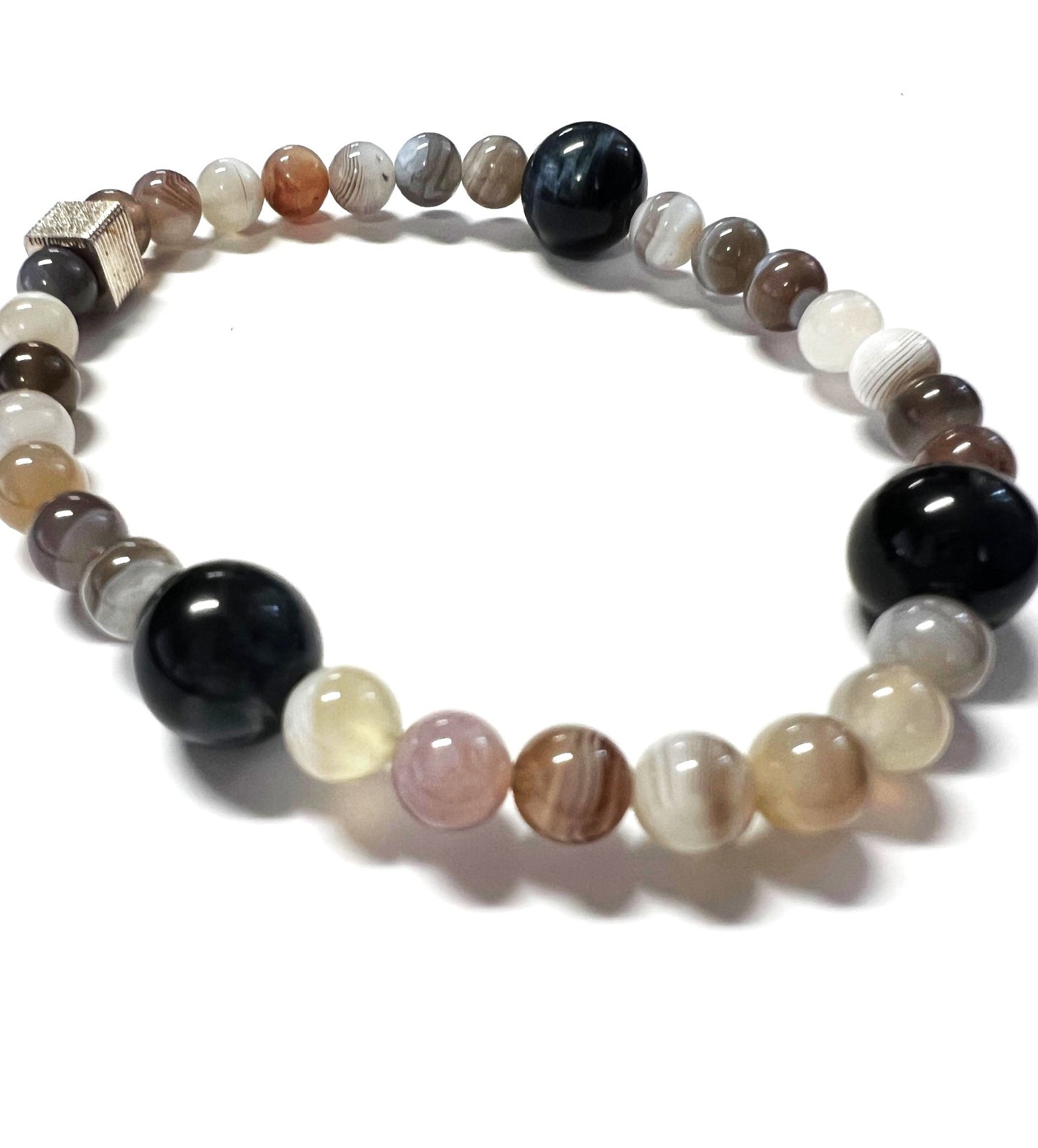 Blue Tiger Eye and Botswana Agate Bead Bracelet/Prototype