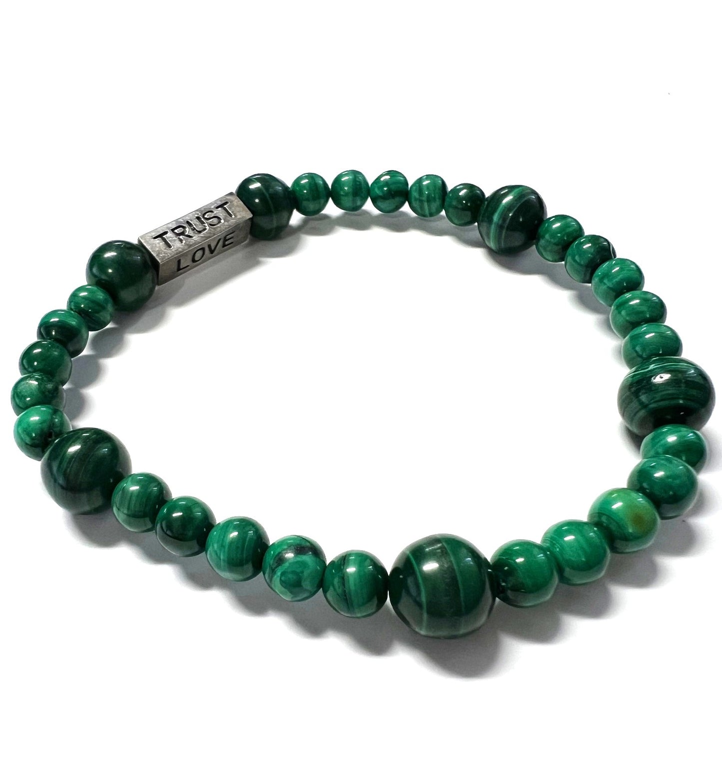 Malachite Bead Bracelet w/silver logo/prototype
