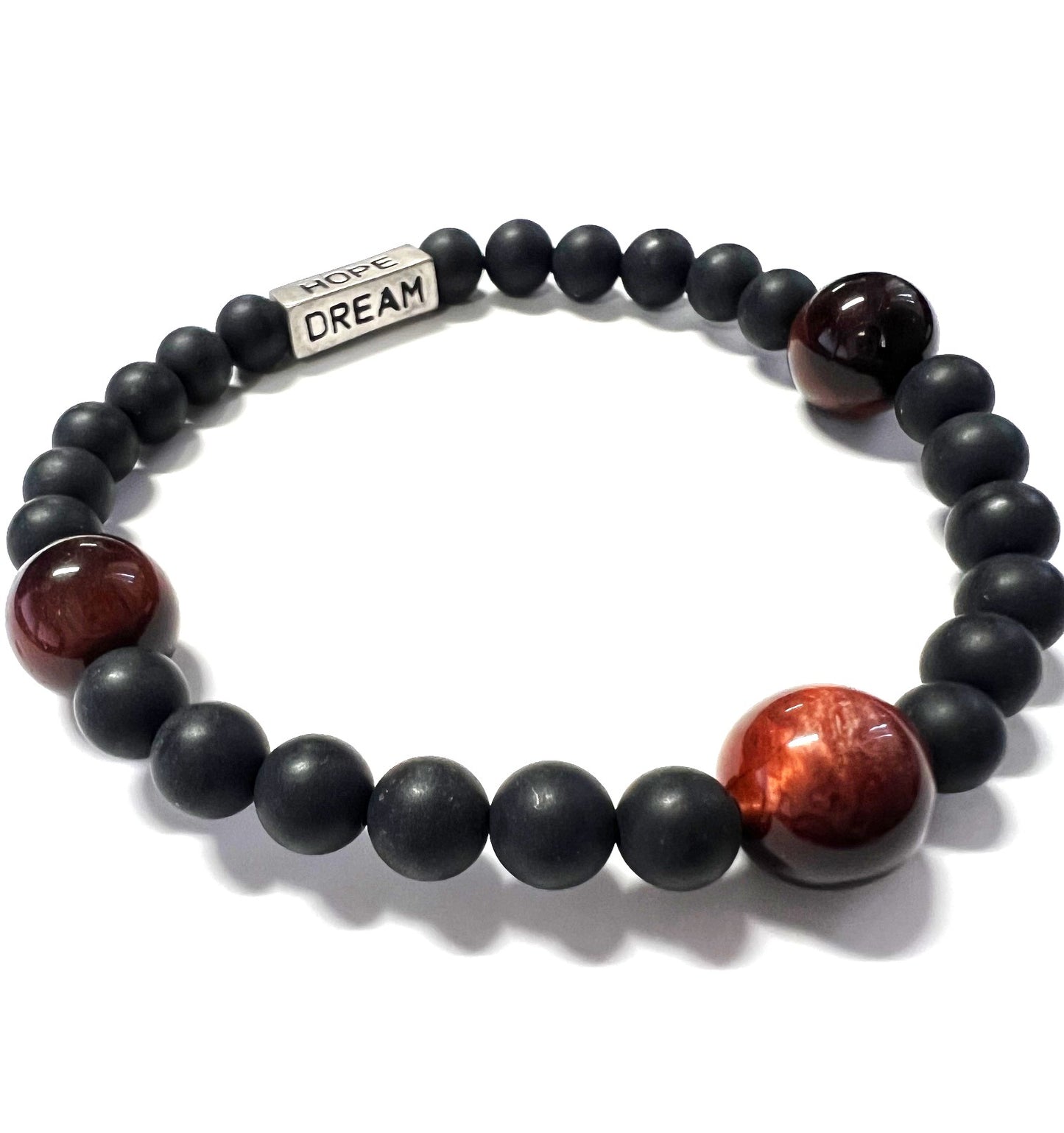 Agate and Red Tiger Eye Bead Bracelet w/silver logo/prototype