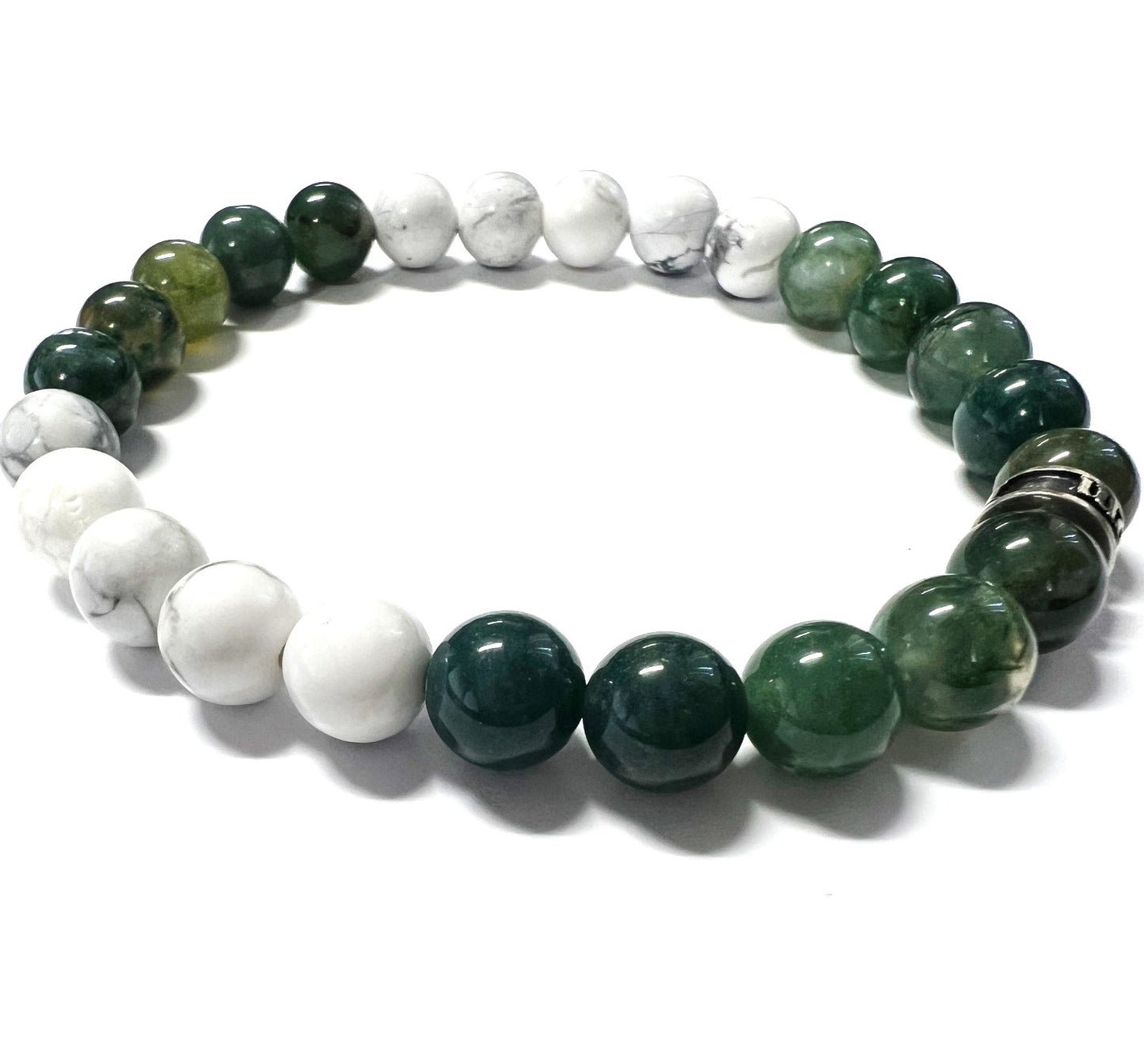 Moss Agate and Howilite Bead Bracelet/Prototype