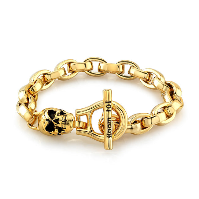 Stainless Steel Gold plated Eddie link w/skull 9"/Archive