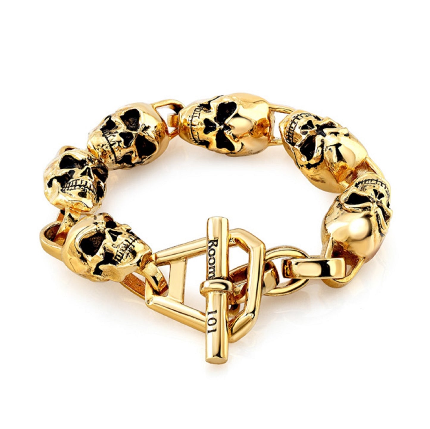 Stainless steel gold plated Skull link Bracelet 9.5 inch/Archive