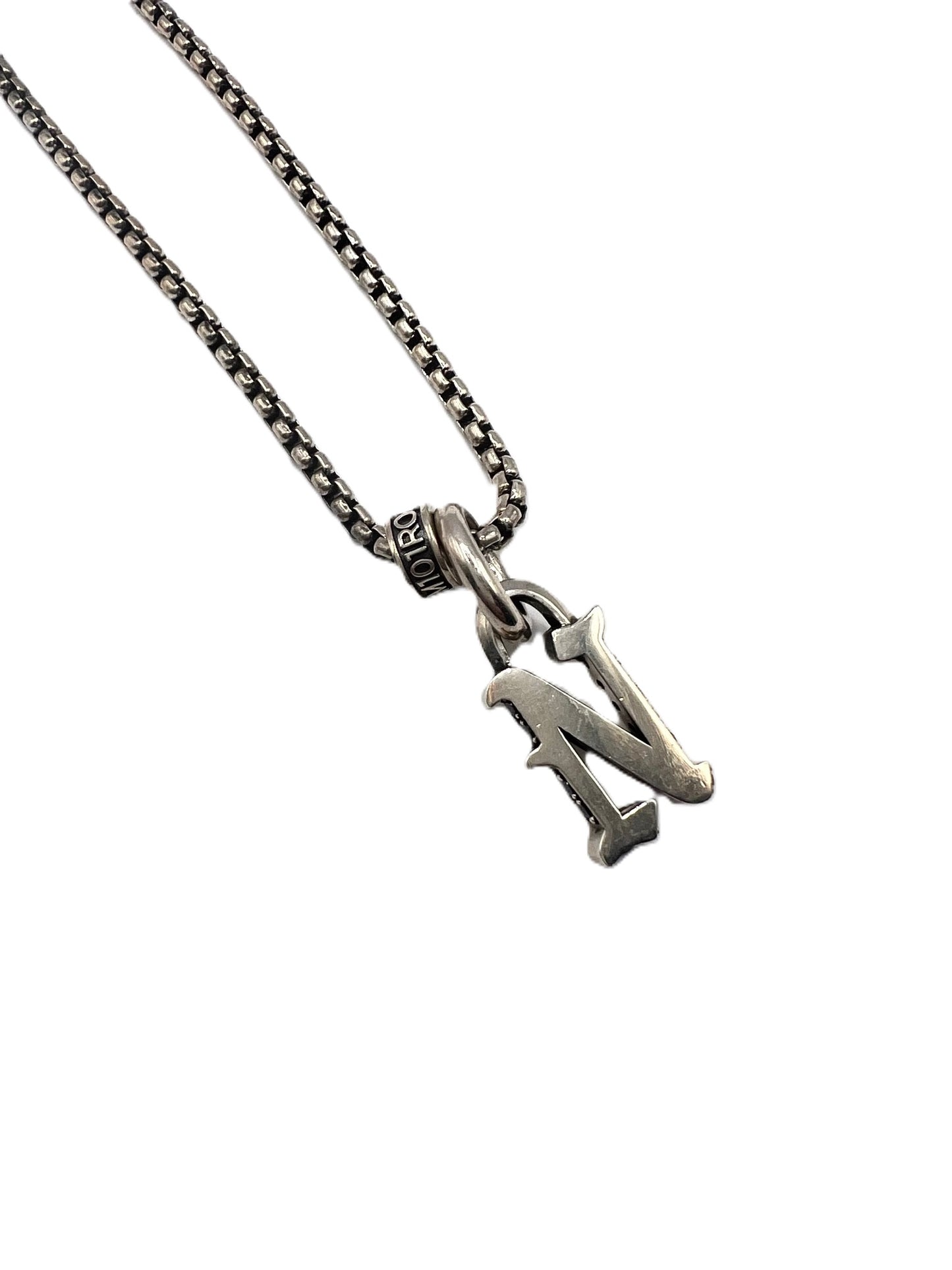 STERLING SILVER INITIAL LETTER "N"PENDANT IN OLD ENGLISH WITH CHAIN /PROTOTYPE