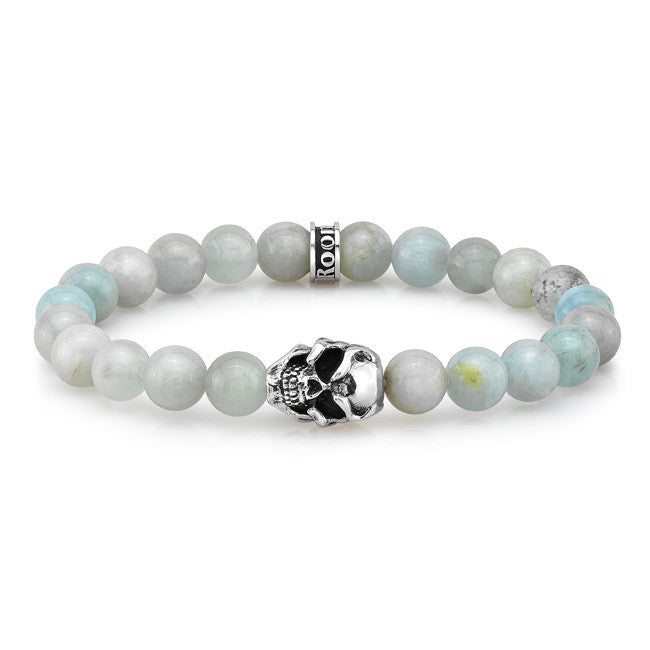Aquamarine Skull Bead Bracelet