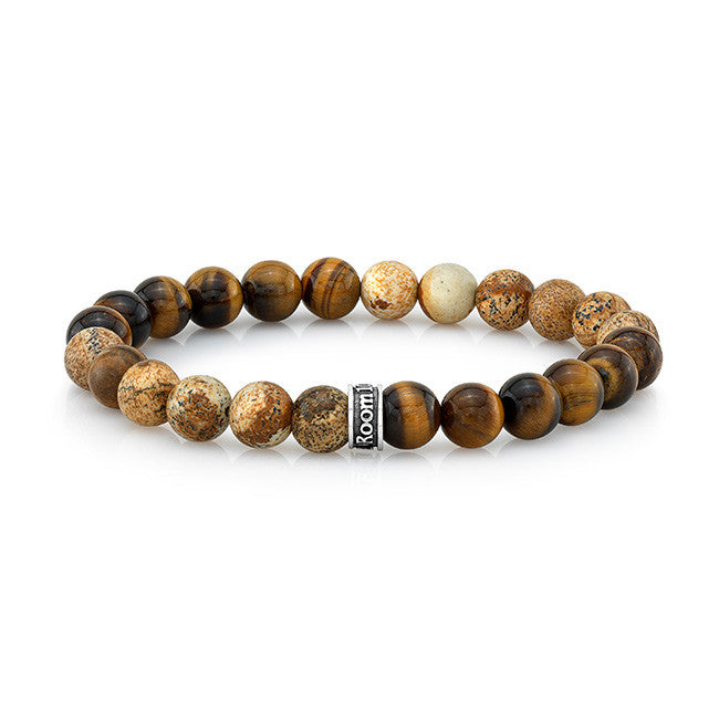 8mm Tiger Eye and Frosted Brown Agate Bead Bracelet