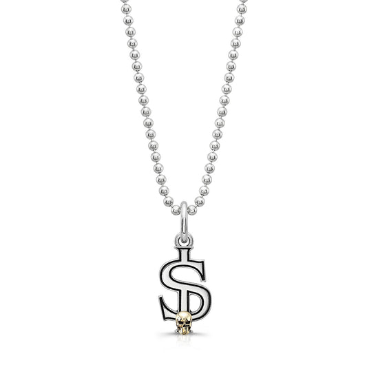 Sterling Silver Currency Pendants with Gold Skull