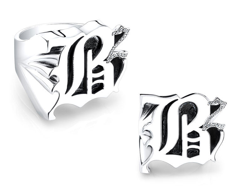 Custom Sterling Silver and Diamond B2 Ring