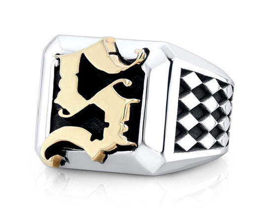 Custom Sterling Silver and Gold Monogram Block Ring
