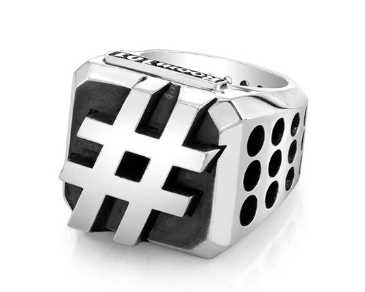 Custom Sterling Silver Hashtag Block Ring