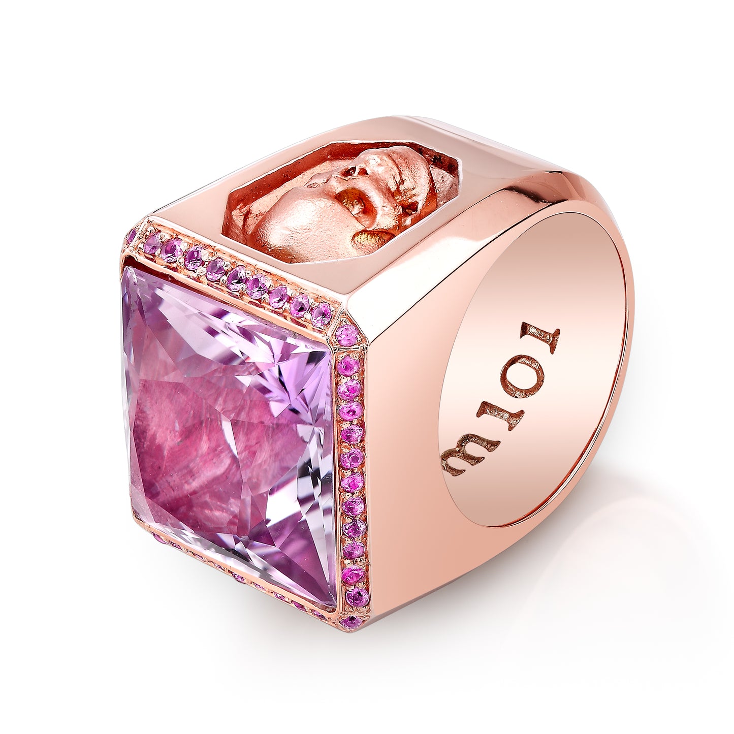 Rose Gold Block Ring With Skull