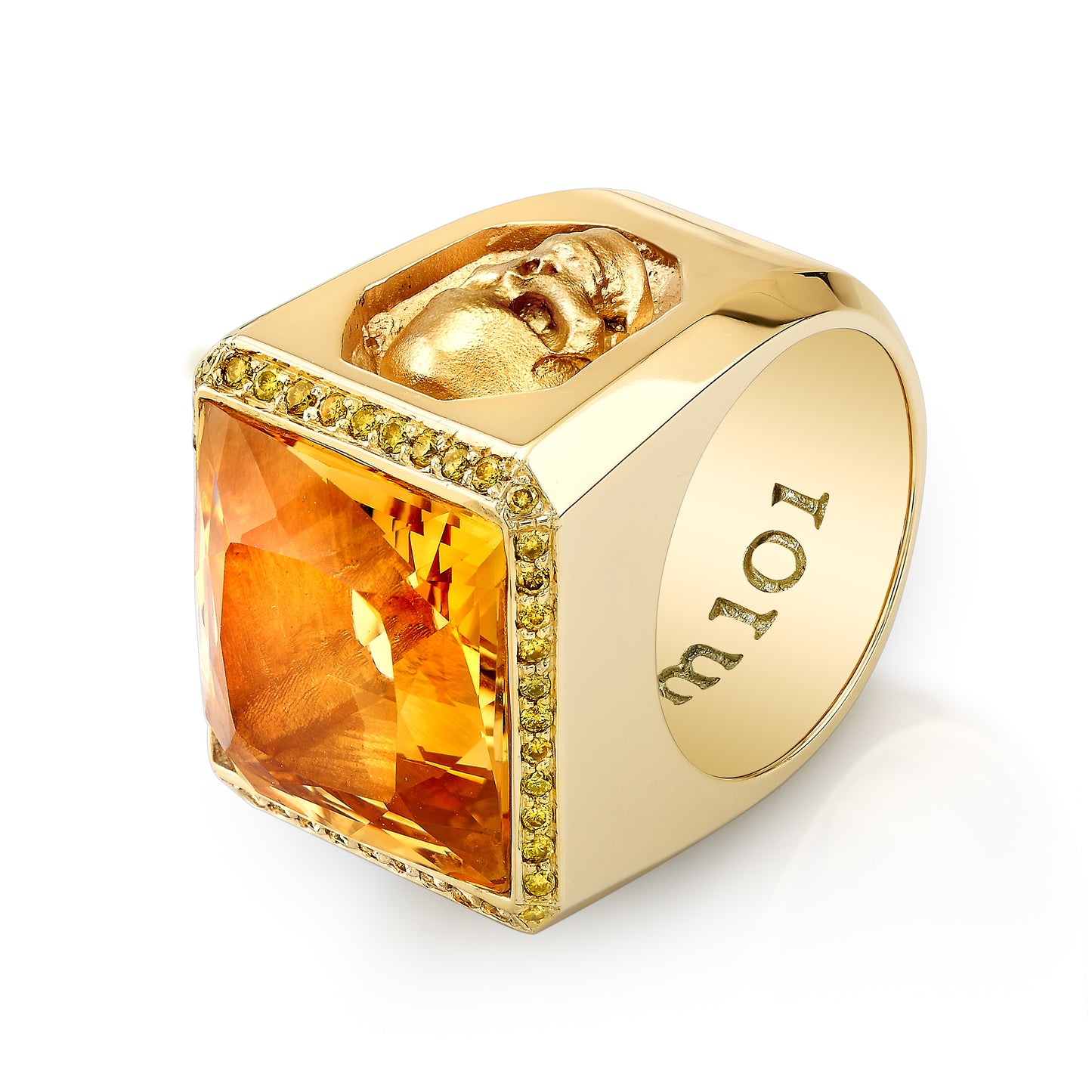 Gold Bock Ring With Skull