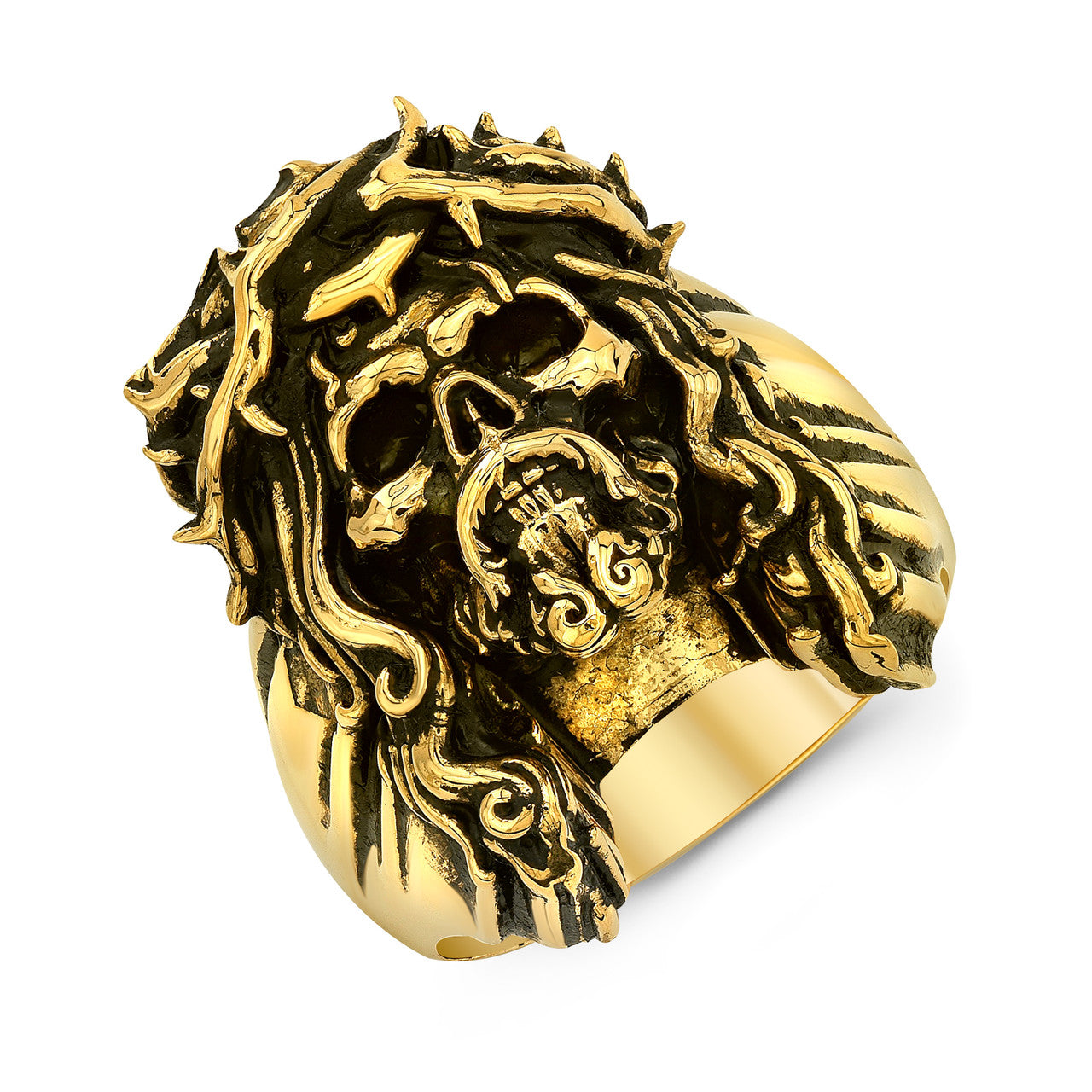 Chuey Quintanar Jesus Skully Ring in 14 K Gold