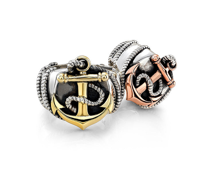 Custom Sterling Silver and 18K gold Anchor Rings