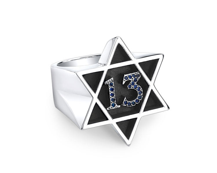 Custom Sterling Silver and Sapphire 13 Ring