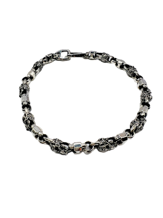 Sterling Silver Mini Filigree Skull /Mini caterpillar Bracelet 9"/Prototype