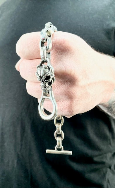 Sterling Silver Octa link/Devil Skull Bracelet 9"/Archive