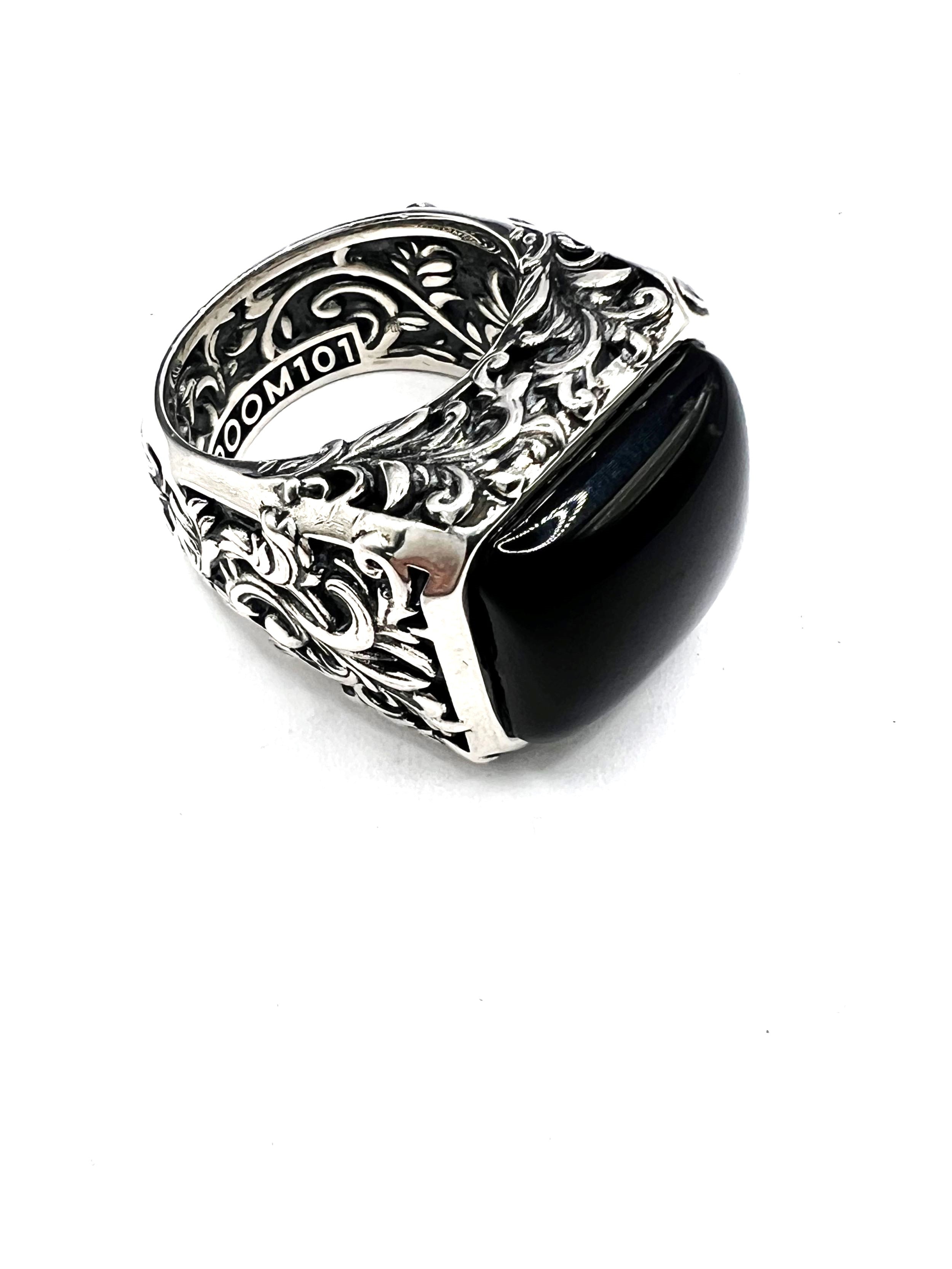 LARGE FILIGREE BLOCK RING WITH ONYX STONE/PROTOTYPE – The 101 Corporation