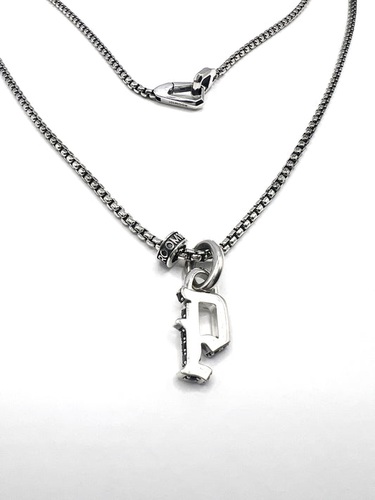 STERLING SILVER INITIAL LETTER PENDANT IN OLD ENGLISH WITH CHAIN /PROTOTYPE