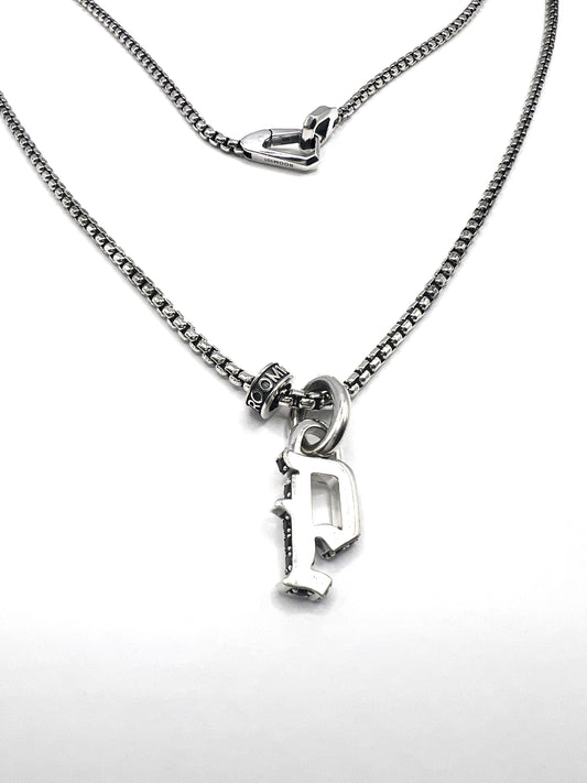 STERLING SILVER INITIAL LETTER P PENDANT IN OLD ENGLISH WITH CHAIN /PROTOTYPE