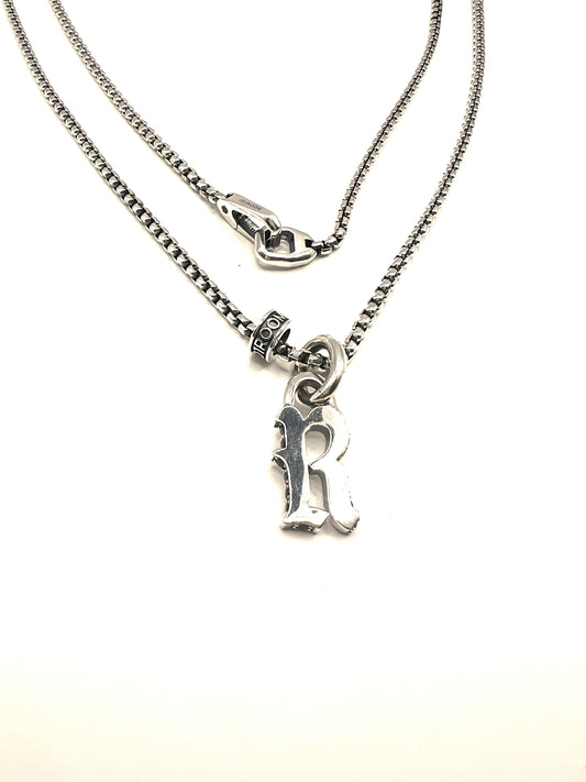 STERLING SILVER INITIAL LETTER "R PENDANT IN OLD ENGLISH WITH CHAIN /PROTOTYPE