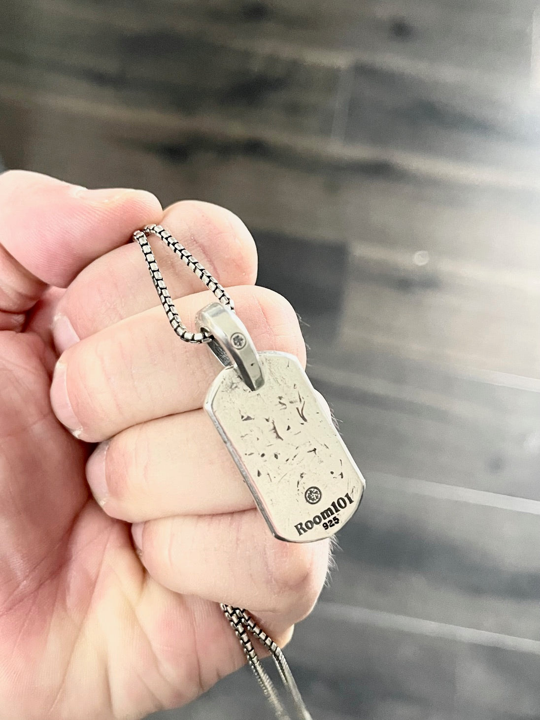 Sterling Silver Distressed Dog Tag with chain