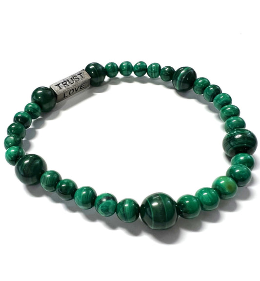 Malachite Bead Bracelet w/silver logo/prototype