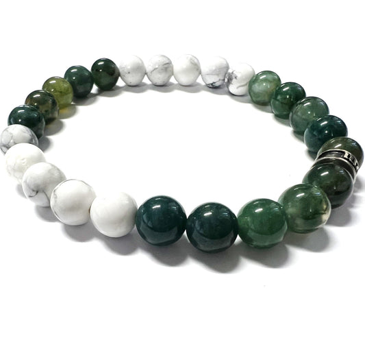 Moss Agate and Howilite  Bead Bracelet/Prototype