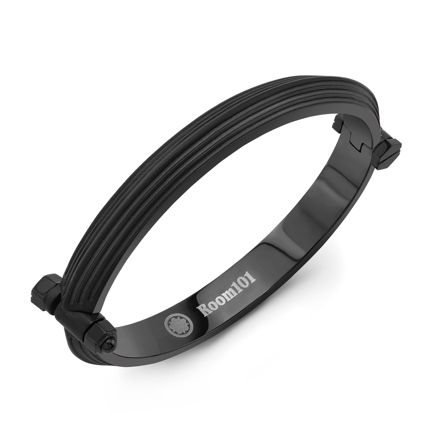 Stainless Steel Black PVD Striped Blade Bangle Bracelet Ladies Size/Archive