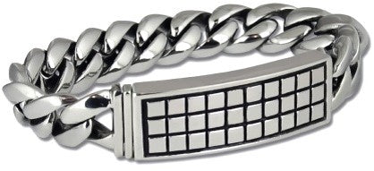 STAINLESS STEEL ID BRACELET /RAISED CHECKER PATTERN