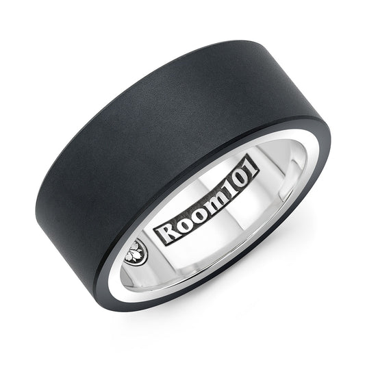 BAND RING IN BLACK TITANIUM WITH STAINLESS STEEL