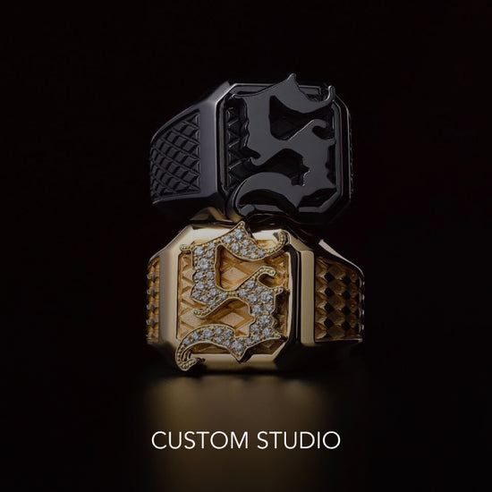 Two S Monogram Rings with Custom Studio text