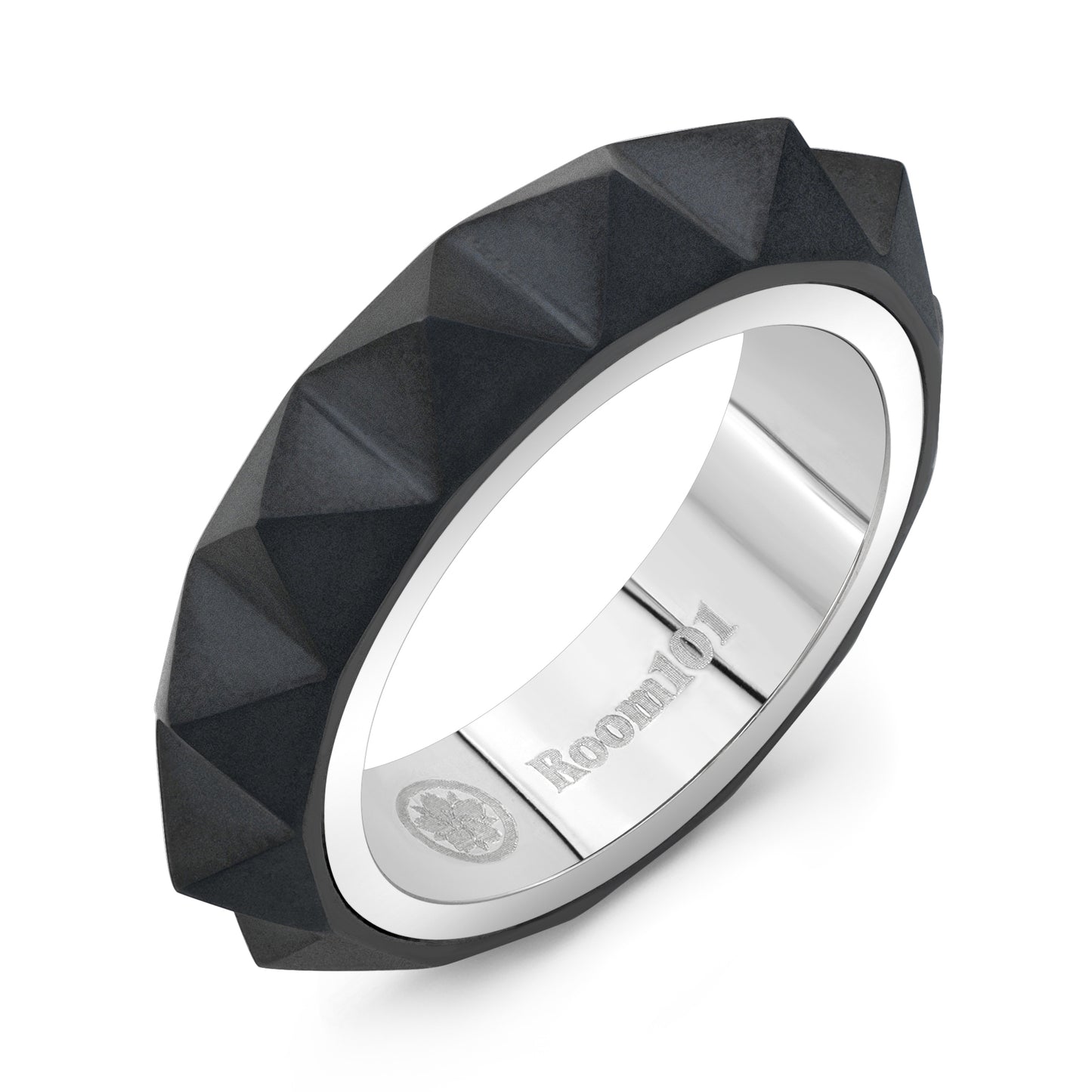 SMALL PYRAMID  RING IN BLACK TITANIUM WITH STAINLESS STEEL