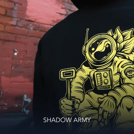 Section of Back of T-shirt with Shadow Army Caption