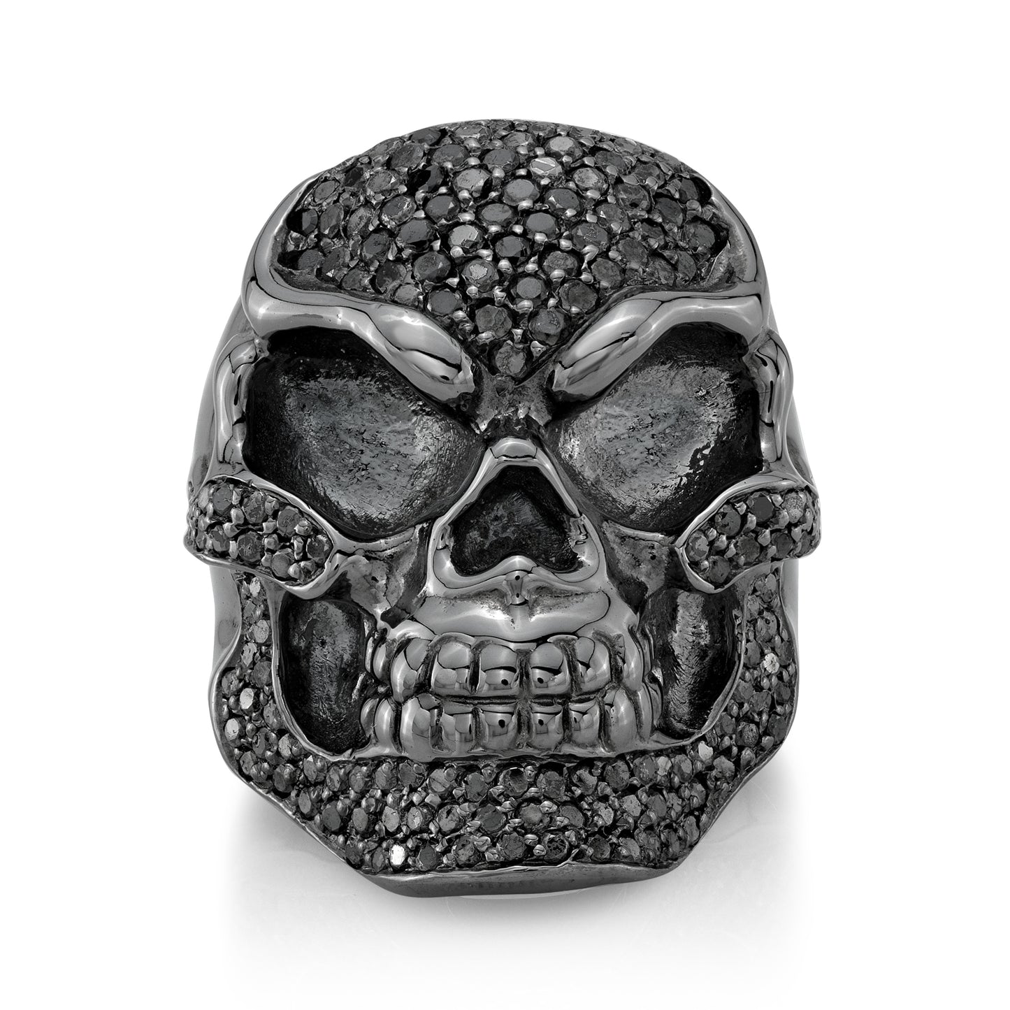 18K Gold 06 Skull Ring With Black Diamonds And Black Rhodium