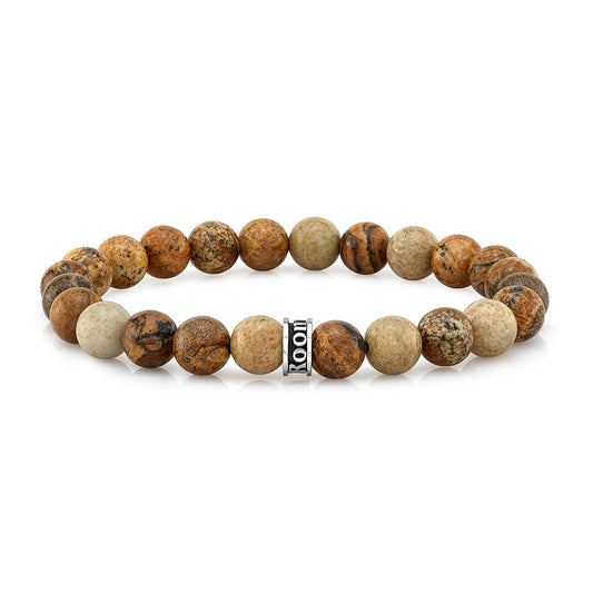 8mm Frosted Agate Bead Bracelet with Silver Logo Cuff