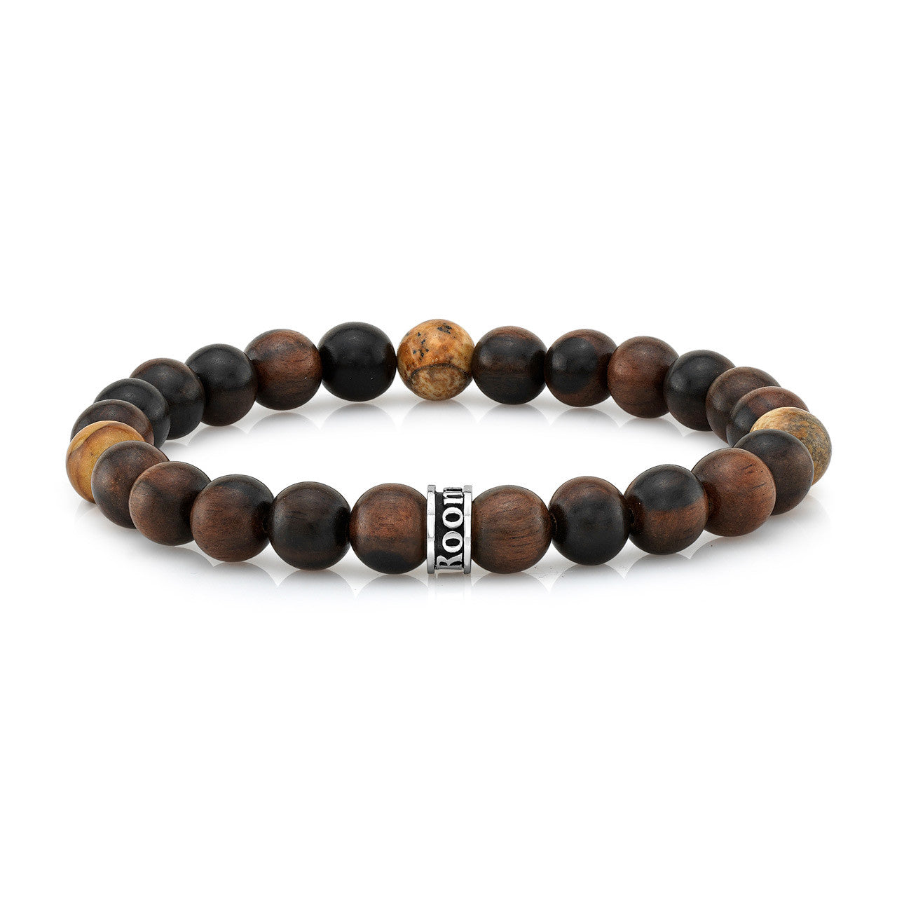 Wood & Agate Bead Bracelet with Sterling Silver