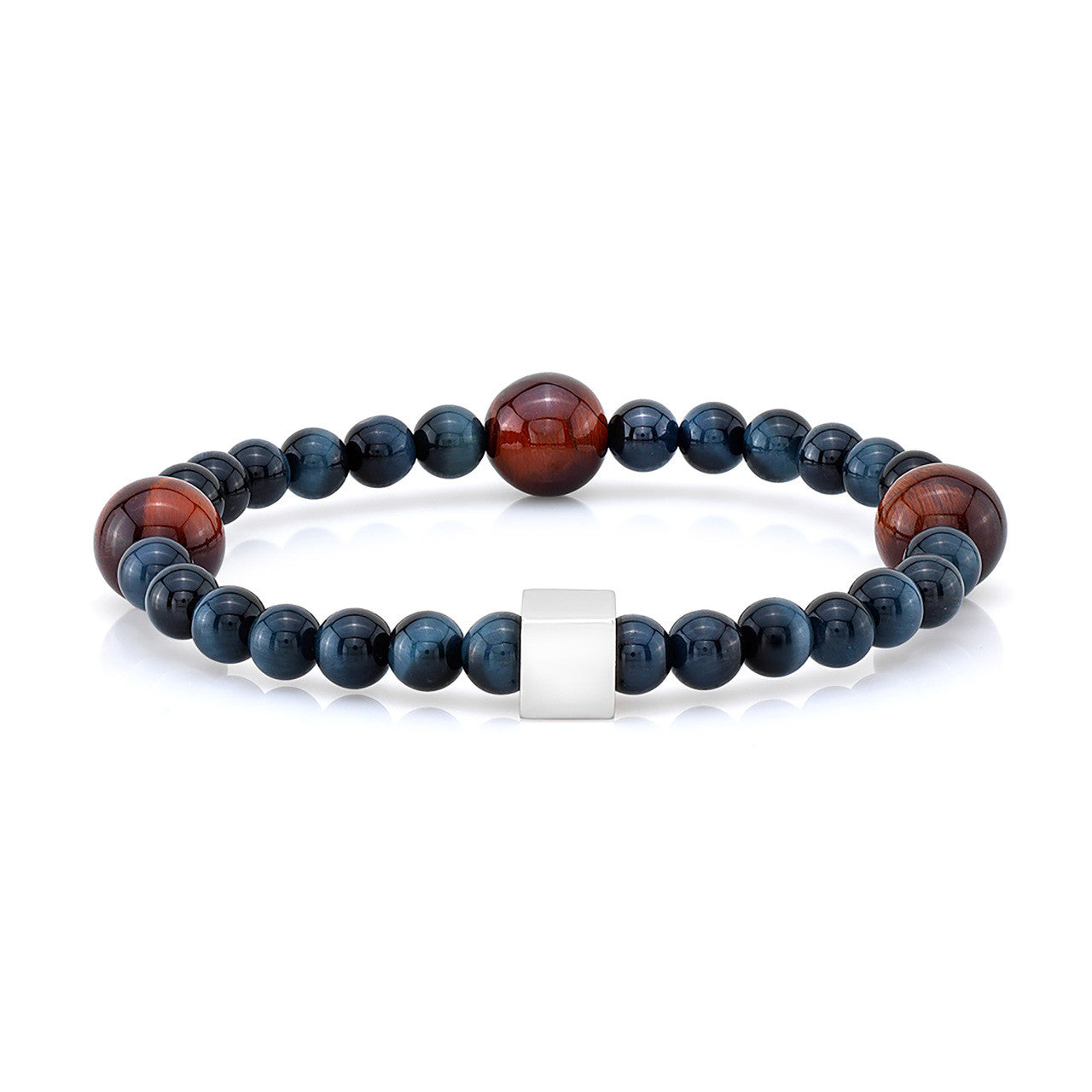 6mm Blue and 10mm Red Tiger Eye Bead Bracelet