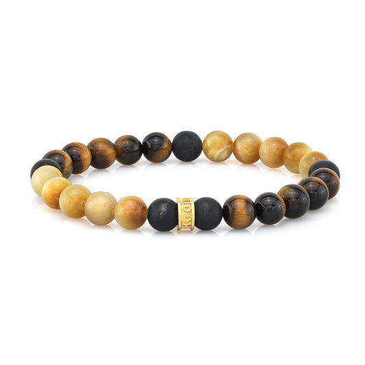 8mm Tiger Eye & Smooth Agate Bead Bracelet