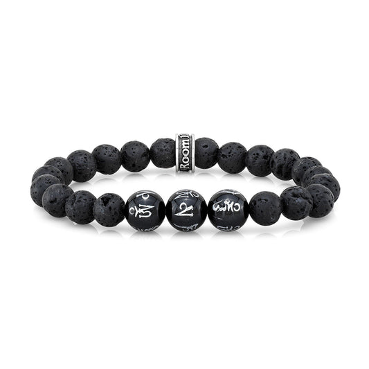8mm Lava Stone & 10mm Silver OHM Agate Bead Bracelet