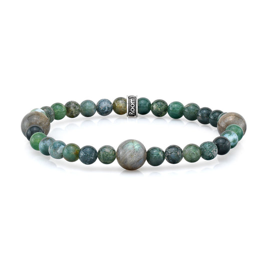 6mm Moss Agate & 10mm Labradorite Bead Bracelet